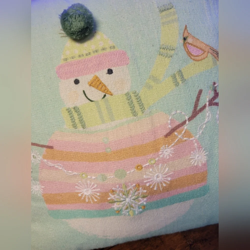 Festive Snowman Throw Pillow-multi colored